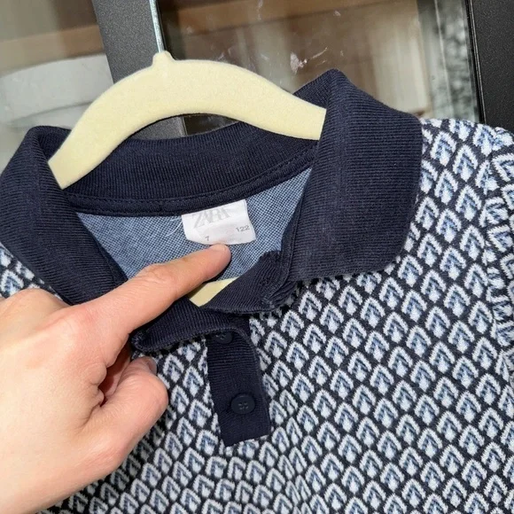 Zara Kids polo knit sweater mini dress navy jaquard print short sleeve girls - Picture 3 of 8
